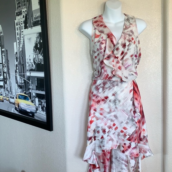 PARKER modern romantic ruffled silk dress, hi-lo, ruffles, sleeveless. M EUC - Picture 3 of 17